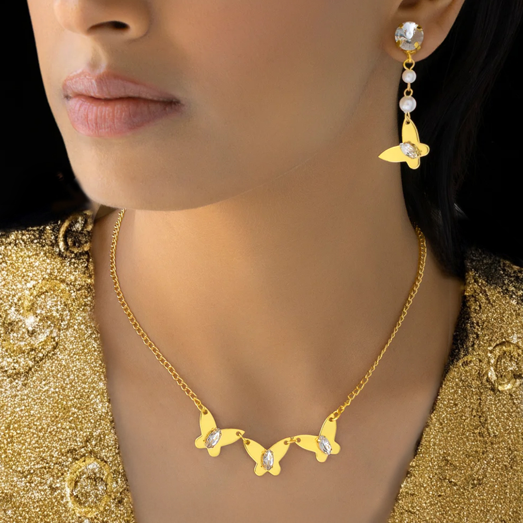 ALRO Anti-Tarnish Butterfly Necklace Set With Earrings