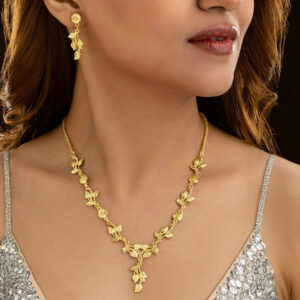 ALRO Anti-Tarnish Golden Leaves Necklace Set With Earrings