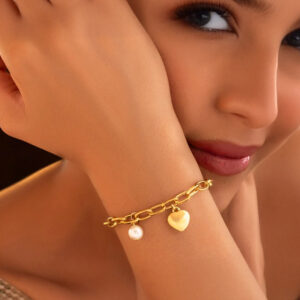ALRO Anti-Tarnish Pearl & Heart Charm Bracelet