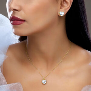 ALRO Anti-Tarnish Solitaire Necklace Set With Earrings