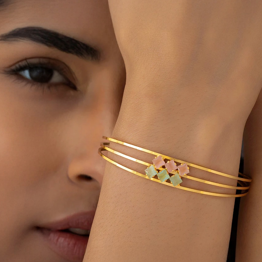 ALRO Anti-Tarnish Triple Line Crystal Bangle Bracelet (Adjustable Size)